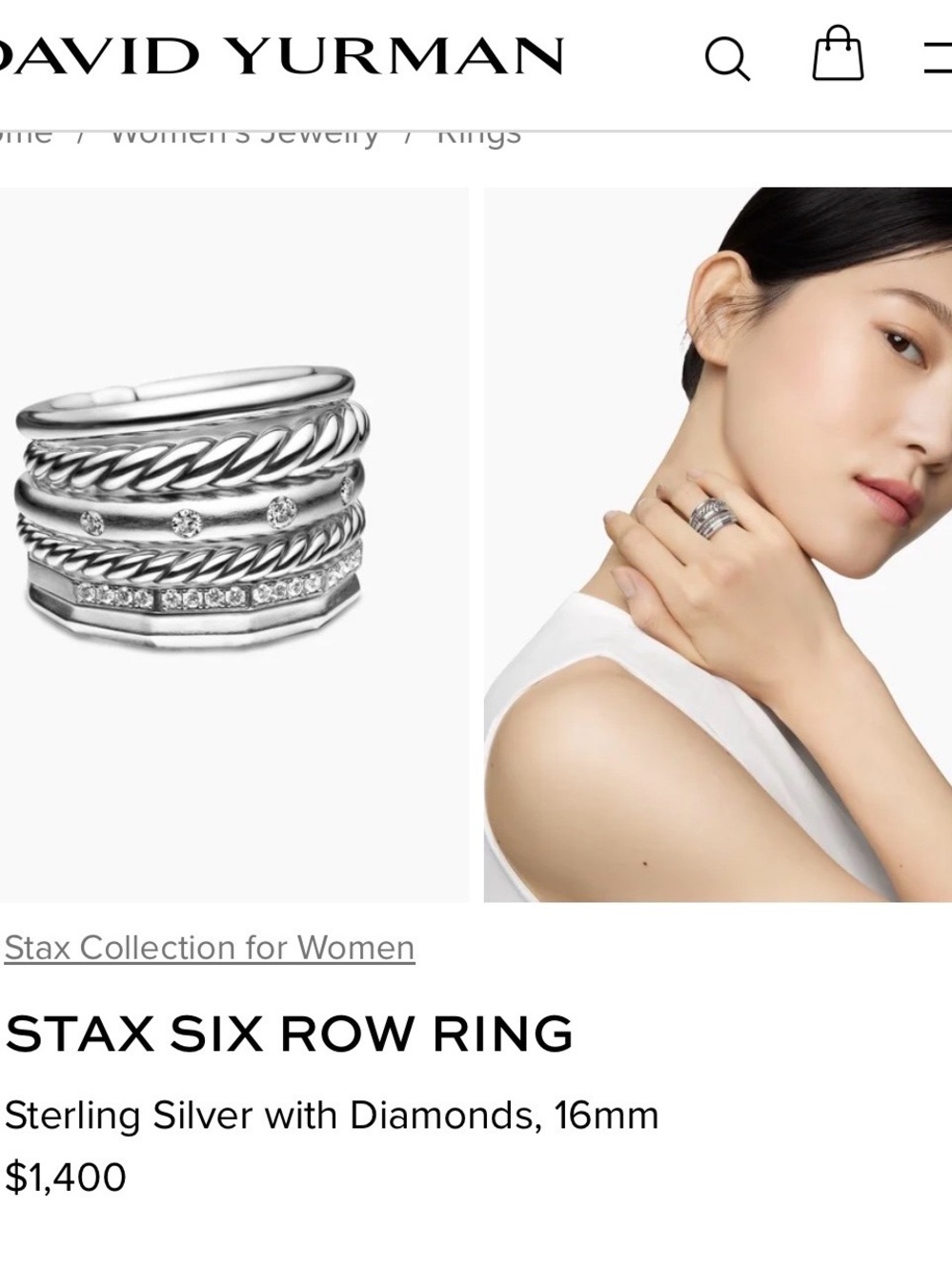 David Yurman Sterling Silver Multi-Row Diamond Stax Ring